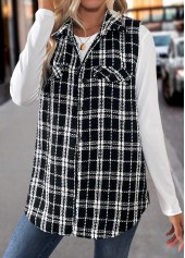 Black tops,Plaid tops,ROTITA Patchwork Plaid Black Turn Down Collar Sleeveless Waistcoat
