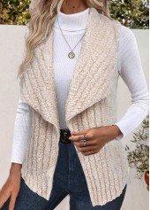 Light Camel tops,Plain Color tops,ROTITA Plush Light Camel Turn Down Collar Sleeveless Waistcoat