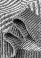 Dark Grey Marl tops,Striped tops,Geometric tops,Patchwork Striped Dark Grey Marl Round Neck Sweater