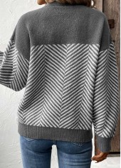 Dark Grey Marl tops,Striped tops,Geometric tops,Patchwork Striped Dark Grey Marl Round Neck Sweater