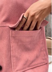 Dusty Pink tops,Plain Color tops,ROTITA Button Up Dusty Pink Turn Down Collar Corduroy Waistcoat