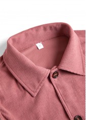 Dusty Pink tops,Plain Color tops,ROTITA Button Up Dusty Pink Turn Down Collar Corduroy Waistcoat