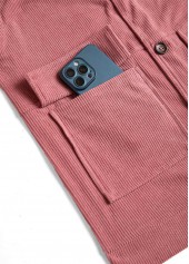 Dusty Pink tops,Plain Color tops,ROTITA Button Up Dusty Pink Turn Down Collar Corduroy Waistcoat