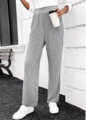 Grey bottoms,Plain Color bottoms,Grey Elastic Waist High Waisted Pants
