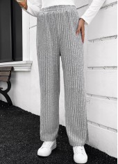 Grey bottoms,Plain Color bottoms,Grey Elastic Waist High Waisted Pants