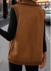 Dark Coffee tops,Plain Color tops,ROTITA Patchwork Dark Coffee Turn Down Collar Sleeveless Waistcoat