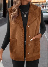 Gilet sans manches à col rabattu en patchwork Rotita café foncé