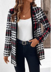 Black tops,Plaid tops,Geometric tops,Striped tops,ROTITA Patchwork Plaid Black Long Sleeve Coat