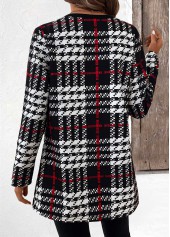 Black tops,Plaid tops,Geometric tops,Striped tops,ROTITA Patchwork Plaid Black Long Sleeve Coat