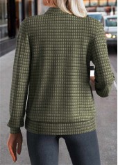 Olive Green tops,Plain Color tops,ROTITA Jacquard Olive Green Stand Collar Long Sleeve Jacket