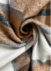 Dark Camel tops,Plaid tops,Button Plaid Dark Camel Lapel Long Sleeve Coat