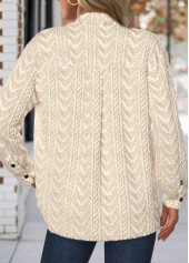 Beige tops,Plain Color tops,ROTITA Button Beige Turn Down Collar Long Sleeve Jacket