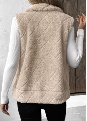 Beige tops,Plain Color tops,Zipper Beige Turn Down Collar Sleeveless Waistcoat