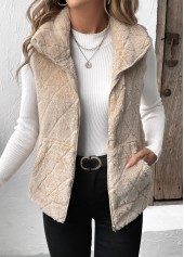 Gilet beige sans manches à col rabattu et fermeture éclair