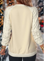 Beige tops,Christmas tops,Plants tops,Animal Print tops,ROTITA Christmas Patchwork Beige Round Neck Long Sleeve Sweatshirt
