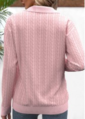 Pink tops,Geometric tops,ROTITA Zipper Geometric Print Pink V Neck Sweatshirt