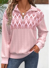 Rosa Sweatshirt mit V-Ausschnitt und geometrischem Druck von Rotita