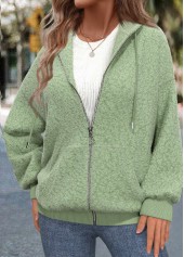 Sage Green tops,Plain Color tops,ROTITA Zipper Sage Green Long Sleeve Hoodie