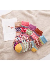 Multi Color accessories,Geometric accessories,Christmas Geometric Print Multi Color Mid Calf Socks