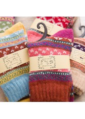 Multi Color accessories,Geometric accessories,Christmas Geometric Print Multi Color Mid Calf Socks