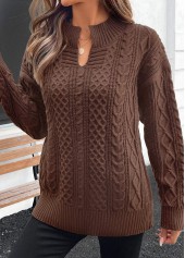 Dark Coffee tops,Plain Color tops,Split Dark Coffee Long Sleeve Sweater