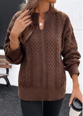 Dark Coffee tops,Plain Color tops,Split Dark Coffee Long Sleeve Sweater