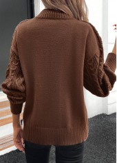Dark Coffee tops,Plain Color tops,Split Dark Coffee Long Sleeve Sweater