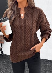 Langärmliger Pullover mit Schlitz in Dunkelkaffee