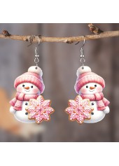 boucles d'oreilles de Noël en forme de bonhomme de neige rose et flocon de neige