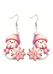 Pink jewelry,Christmas jewelry,Christmas Snowflake Pink Snowman Design Earrings