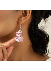Pink jewelry,Christmas jewelry,Christmas Snowflake Pink Snowman Design Earrings