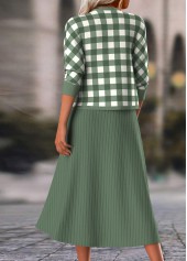Sage Green dresses,Plaid dresses,Everyday dresses,Casual dresses,ROTITA Two Piece Plaid Sage Green Dress and Cardigan