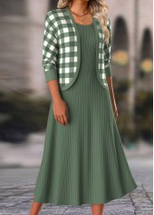 Sage Green dresses,Plaid dresses,Everyday dresses,Casual dresses,ROTITA Two Piece Plaid Sage Green Dress and Cardigan
