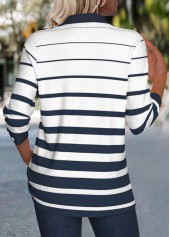 Navy tops,Striped tops,Geometric tops,ROTITA Button Striped Navy Long Sleeve Shirt