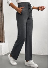 Grey bottoms,Plain Color bottoms,Drawstring Grey Drawastring High Waisted Pants