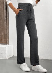 Grey bottoms,Plain Color bottoms,Drawstring Grey Drawastring High Waisted Pants