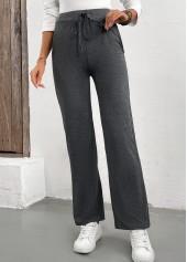 Grey bottoms,Plain Color bottoms,Drawstring Grey Drawastring High Waisted Pants