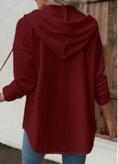 Wine Red tops,Plain Color tops,ROTITA Patchwork Wine Red Long Sleeve Hoodie