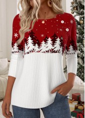 Rotita Weihnachtsknopf Weinrot Rundhals T-Shirt