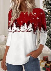 Wine Red tops,Christmas tops,ROTITA Christmas Button Wine Red Round Neck T Shirt