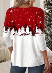 Wine Red tops,Christmas tops,ROTITA Christmas Button Wine Red Round Neck T Shirt