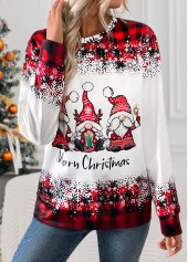 Red tops,Christmas tops,ROTITA Christmas Tummy Coverage Santa Claus Print Red T Shirt