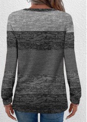 Dark Grey tops,Contrast Color tops,ROTITA Button Dark Grey Round Neck Long Sleeve T Shirt