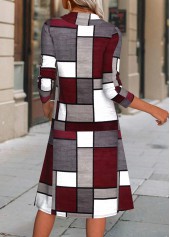 Wine Red dresses,Geometric dresses,Everyday dresses,Casual dresses,ROTITA Button Geometric Print Wine Red A Line Dress