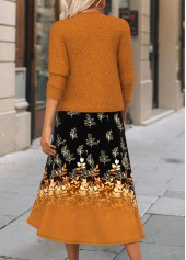 Terracotta dresses,Floral dresses,Plants dresses,Ombre dresses,Everyday dresses,Casual dresses,ROTITA Two Piece Floral Print Terracotta Dress and Cardigan