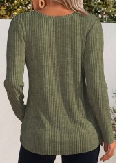 Olive Green tops,Plain Color tops,ROTITA Olive Green Round Neck Long Sleeve T Shirt