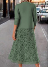 Sage Green dresses,Plain Color dresses,Everyday dresses,Casual dresses,ROTITA Two Piece Sage Green Round Neck Dress and Cardigan