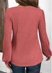 Dusty Pink tops,Plain Color tops,ROTITA Patchwork Dusty Pink V Neck Long Sleeve Sweatshirt