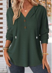 Schwarzgrüner Kapuzenpullover mit langen Ärmeln und Rotita-Knopf