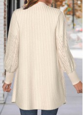 Beige tops,Plain Color tops,ROTITA Lace Beige Long Sleeve Button Coat